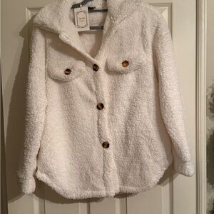 Cozy White Teddy Jacket with Button Accents